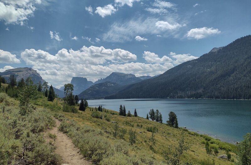 Lower Green River Lake. Squaretop Mountain, 11,695 ft., is in the distance to the south, center-left.