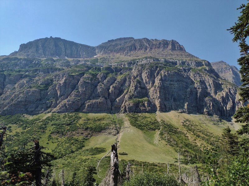 Looking up at the east side of Piegan Mountain, 9,219 ft., from Siyeh Bend Trail,  From this angle, Piegan Glacier can't be seen.