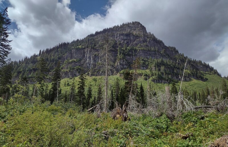 Fusillade Mountain, 8,750 ft., looms above Gunsight Pass Trail.