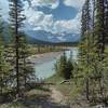 The beautiful, aquamarine Alexandra River in its broad valley, and the rugged Great Divide come into view hiking the Alexandra River Trail.