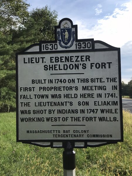 Historical marker for Lieutenant Ebenezer Sheldon's Fort.