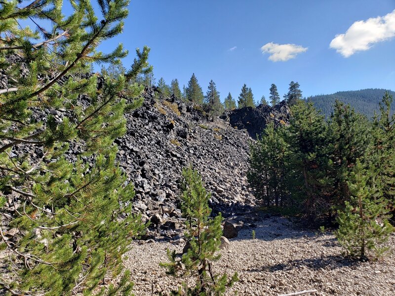 The trail parallels a large lava flow.