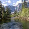 Merced River with Upper Yosemite Falls in the background.