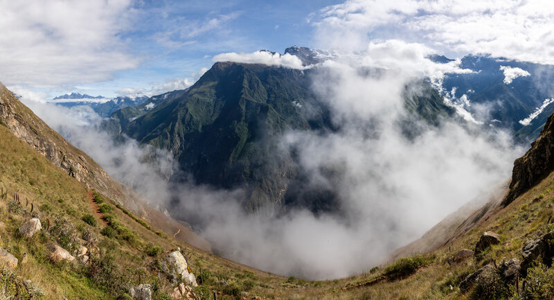 Low hanging clouds above the Rio Apurimac Valley from the Mirador de Capuliyoc