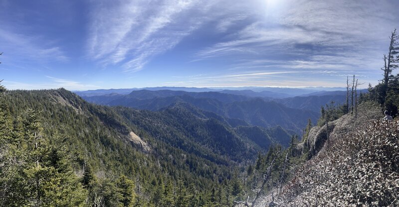 Views of Myrtle Point and the surrounding mountains can be viewed from the trail as it approaches the LeConte shelter and lodge.