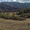 Looking south, down from the Mayfair Ranch Trail ridge top, one has great views of the grassy and wooded hills of the Santa Cruz Mountain foothills.