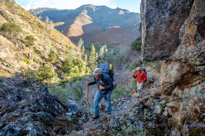 Backpacking the South Fork of the Merced River Trail, Brown Mtn in the background. Photo by Bill King