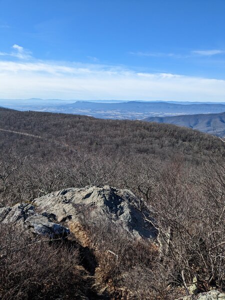 Looking west from the summit of Bearfence Mountain.  Massanutten mountain in the distance.