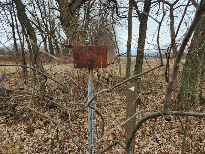 Old metal Lone Jack Civil War trail marker.