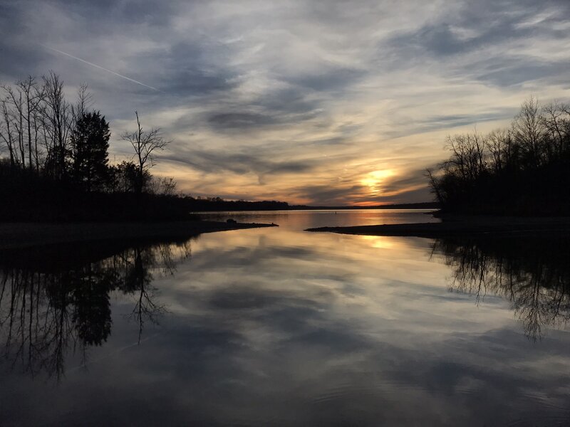 View over Caesar Creek Lake at sunset.