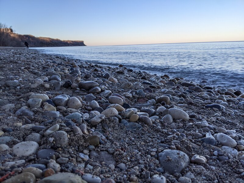 View of Lake Michigan from the beach at Seven Bridges hiking area.