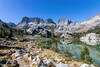 Ediza Lake with the Minarets looming in the background.