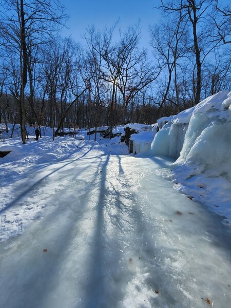 Hidden Falls on a brilliantly sunny day in winter.