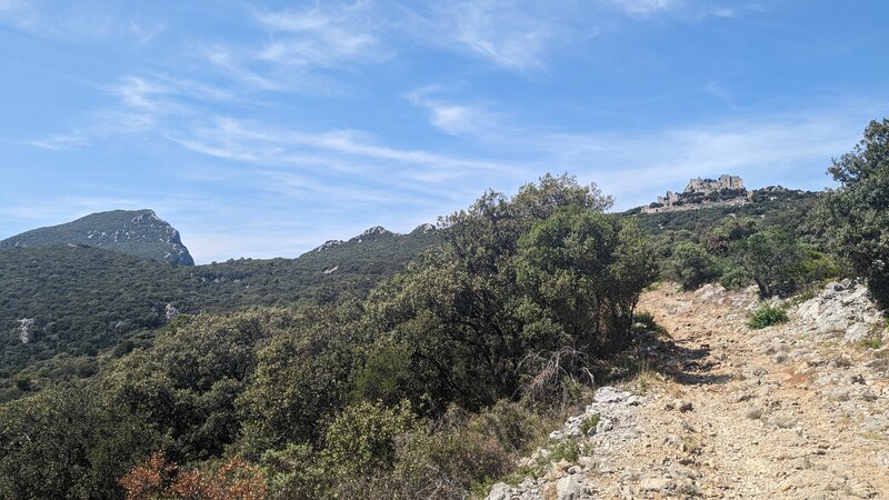 Side of Pic St Loup and Château de Montferrand.