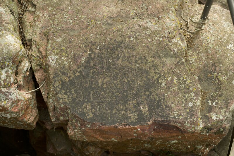 Nicollet's Inscription is a collection of 6 names that were chiseled into the rock by the first US Governement expedition to the quarries in 1838.  They were led by Joseph Nicollet, who led the expedition.