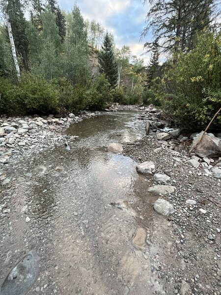 The first long creek crossing to get to the trailhead.