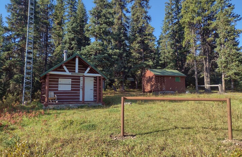 Little Heaven warden cabin, a working, historical Jasper National Park warden cabin in the remote backcountry of the northern reaches of the park.