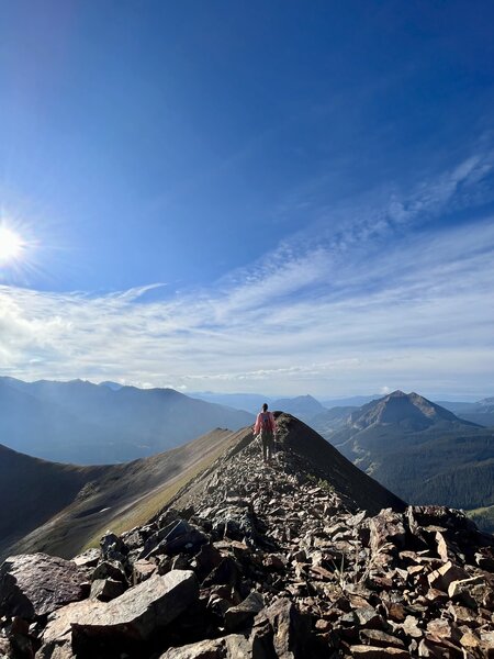 Ridgewalking towards Mount Bellview's Summit.