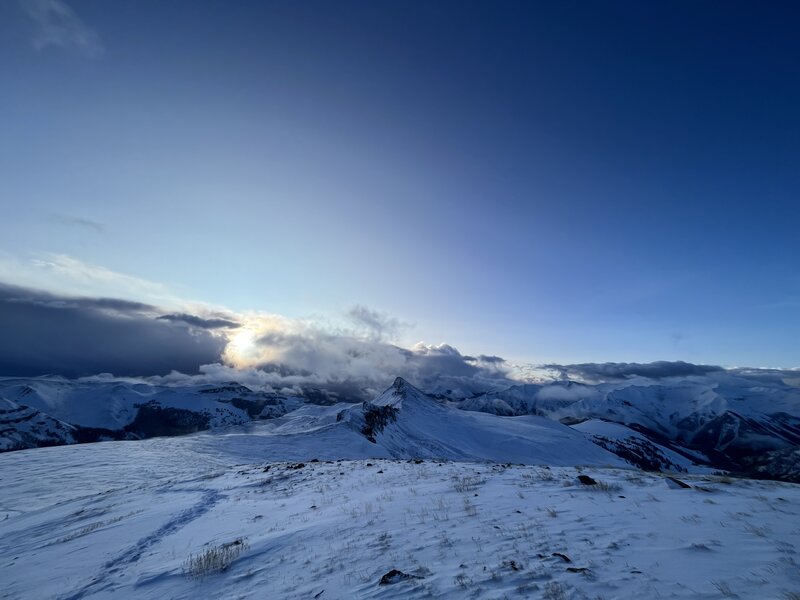 Looking southeast as the sun begins to rise on the Uncompahgre Trail