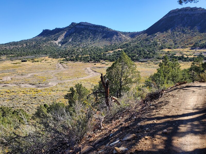 Looking down at the Meadow Beginner and Intermediate Downhill trails.