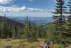 Mountains far into the distance. Lake Pend Oreille (upper center) is also below in the distance. Looking southwest from high on Mt. Pend Oreille.