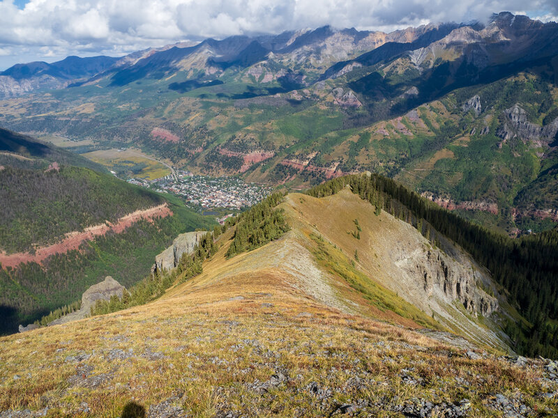 Views down the summit ridge toward Telluride.