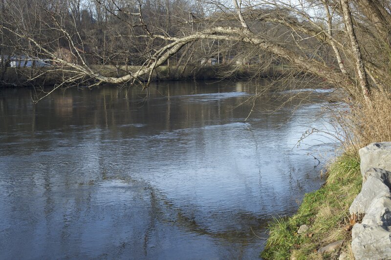 There is a nice view of the Watauga River from the Sycamore Shoals Trail.  While the trail doesn't go by the shoals, this view of the river is really nice.