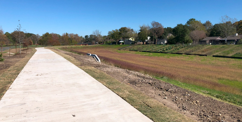 The Vogel Creek Greenway looking upstream with the Basin K Test Plot visible to the east.