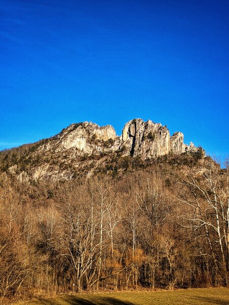 View of Seneca Rocks from the visitor center.