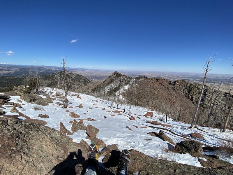 Looking out at Bear Peak and Green Mountain from the top of South Boulder Peak.