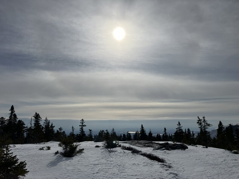 Hazy sun at the top of Bicknell Ridge.