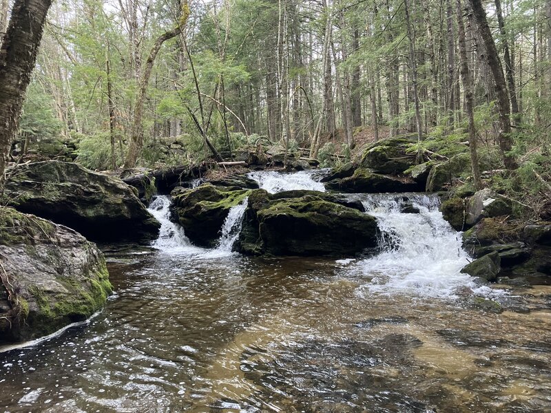 The waterfall, below the dam, along Pease Brook.