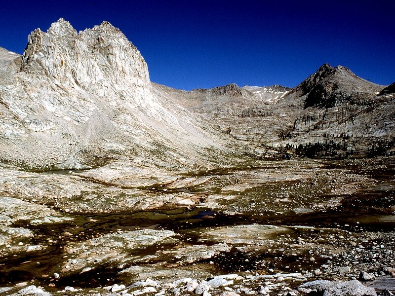 The Mitre (L) and the Rock Creek drainage from Crabtree Pass.