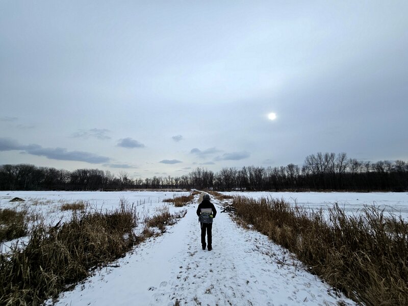 Crossing the causeway in the dead of winter.