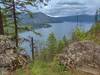 Idlewilde Bay, Lake Pend O'reille's southernmost arm, looking northeast towards the lake's main body, from Scout Trail's Lake Pend O'reille Viewpoint. Cape Horn Peak, 4,498 ft. (center left), blocks views of the rest of this huge lake.