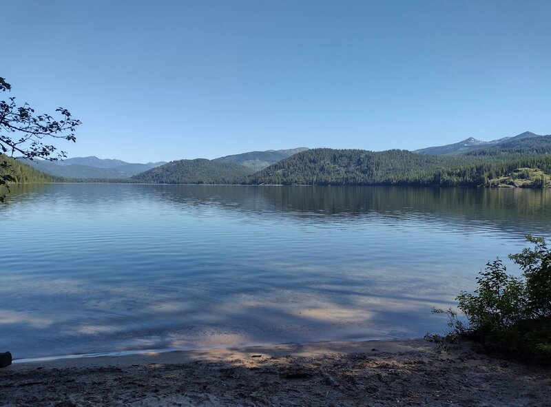 Upper Priest Lake as seen from one of the sandy beaches at Plowboy trail camp.