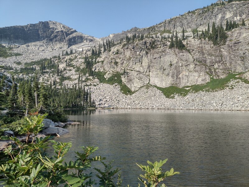 Hunt Peak, 6,952 ft., to the south, towers over Fault Lake, almost 1,000 feet below Hunt Peak's summit.