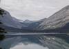 Looking across Upper Kananaskis Lake to the valley between Mount Sarrail and Mount Lyautey, peaks of the Great Divide are in the far distance, Mangin Glacier (center left), and Fossil Falls (center in the forested hills).