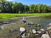 Wading across Sand Creek to continue on Flood's Road north of Jabs Farm.