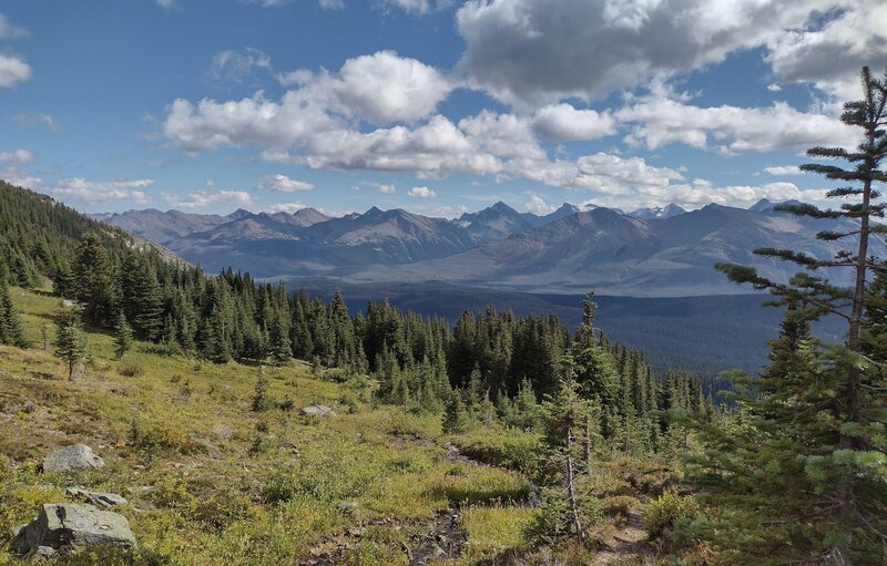 Rugged mountains into the distance as far as the eye can see, looking south from near the summit of Big Shale Hill.