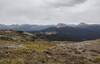 Casket Creek Valley is the far valley on the left. Casket Mountain is the long mountain on the far side of Casket Creek Valley. Looking closely, a casket rock formation is on top of Casket Mountain. The view north from the Fetherstonhaugh ridgecrest.