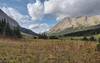 Providence Pass (center left) is between Wapiti Mountain (left) and Broadview Mountain (right). Seen from the southeast.