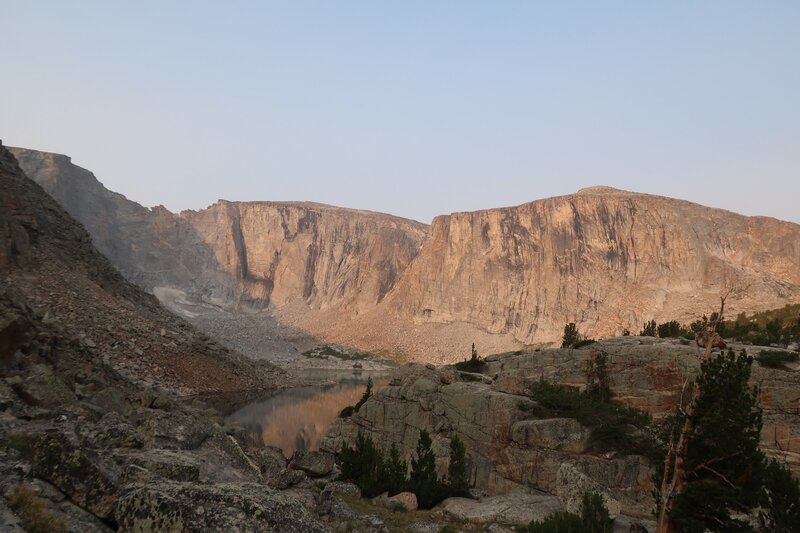 Sunrise on Leg Lake seen hiking into the cirque.