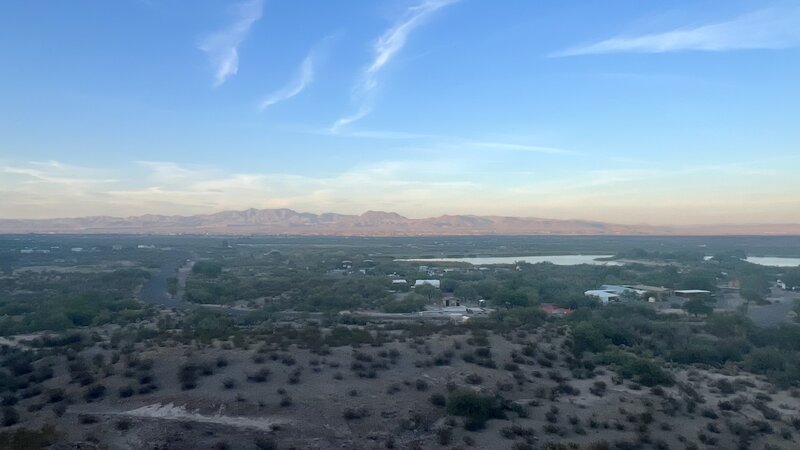 Roper Lake and Gila Mountains in the distance from atop Mariah Mesa.