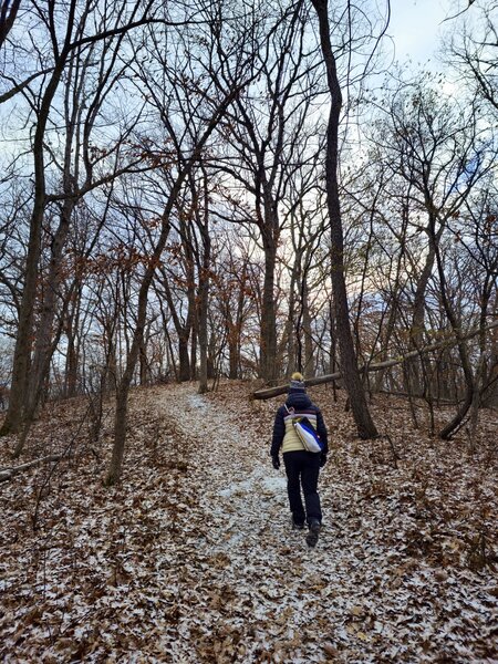 Climbing a small hill on the Cherrywood Trail in December.