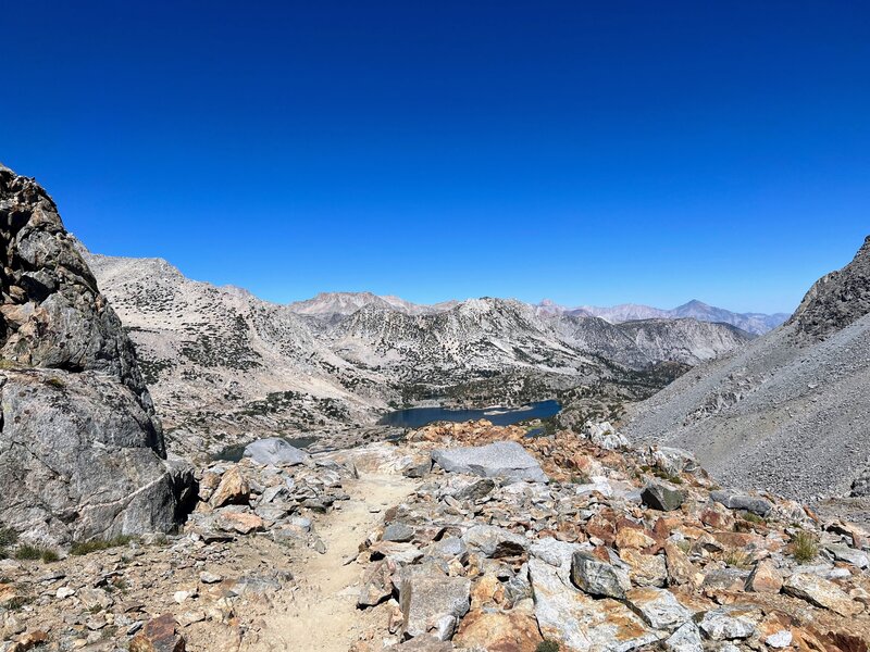 Bishop Pass Trail – View of Bishop Lake to the east.