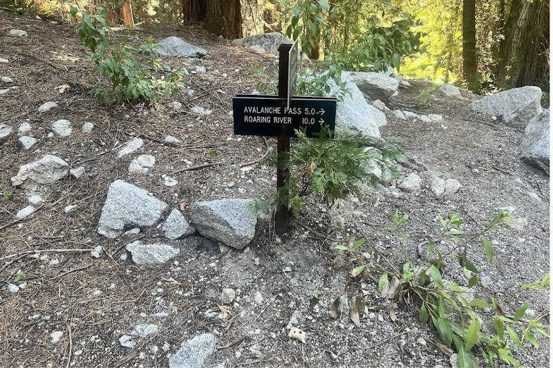 Junction of Bubbs Creek Trail and Avalanche Pass Trail.