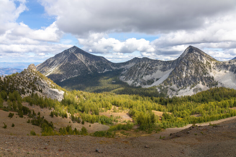 Oval Lakes Basin with Oval Peak in the distance.