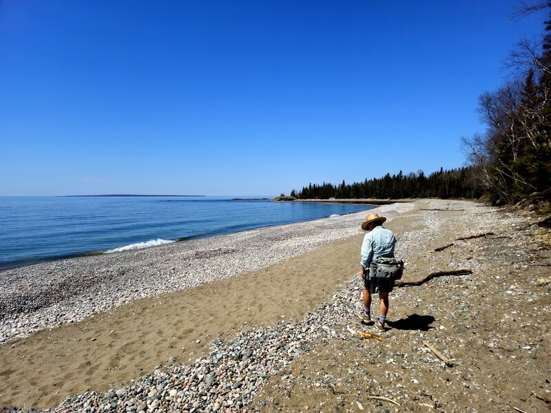 On the pebble beach along Lake Superior.
