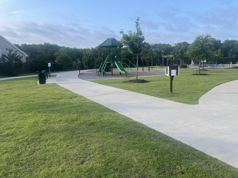 A playground with benches.